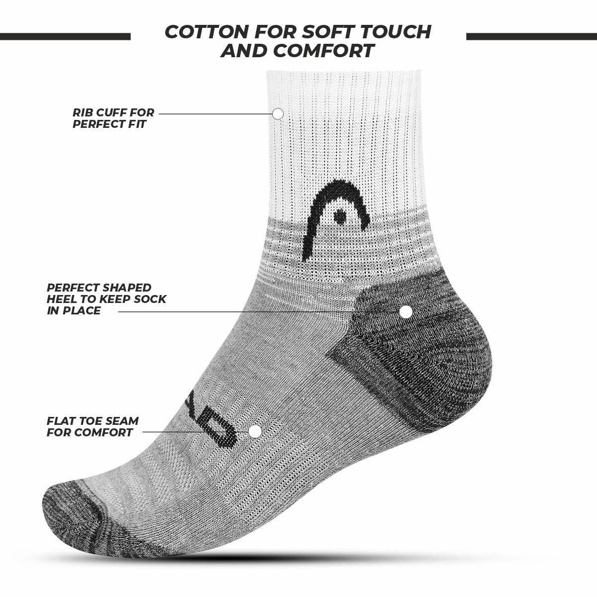 HEAD HSK-84 Ankle Socks (Grey Melange/White/Anthra Melange) - Image 2 thumbnail