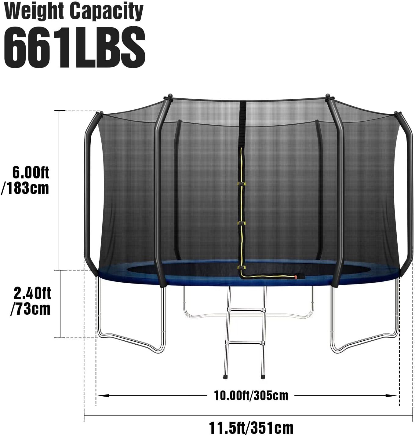 10 FT Trampoline for Kids, Outdoor Trampoline with Safe Enclosure Net and Waterproof Jump Mat Ladder for Park Kindergarten Indoor