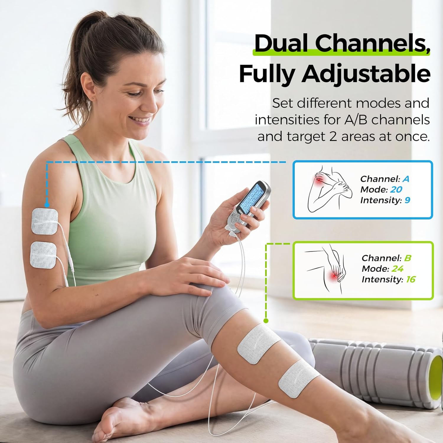 AUVON Rechargeable 24-Mode TENS Unit with Independent Dual Channels for Back Pain Relief, EMS Muscle Stimulator with 40 Intensities for Gradual Neck, Sciatica Relief, TENS Machine with 12 TENS Pads