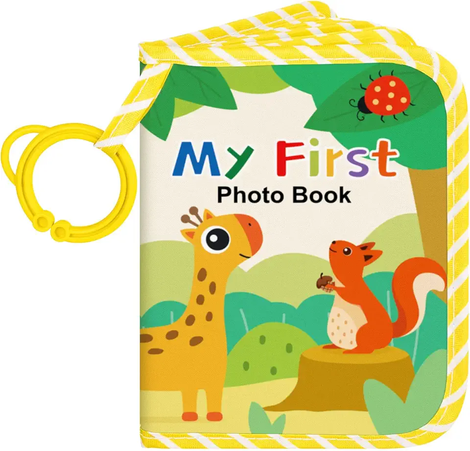 Lanpn Meu Primeiro Álbum De Fotos Do Bebê - Comporta 17 Fotos 10X15, Livro De Fotos De Família Em Tecido Macio Com Etiquetas De Nome E Adesivos, Lembrança De Tecido Para Chá De Bebê, Recém-Nascido