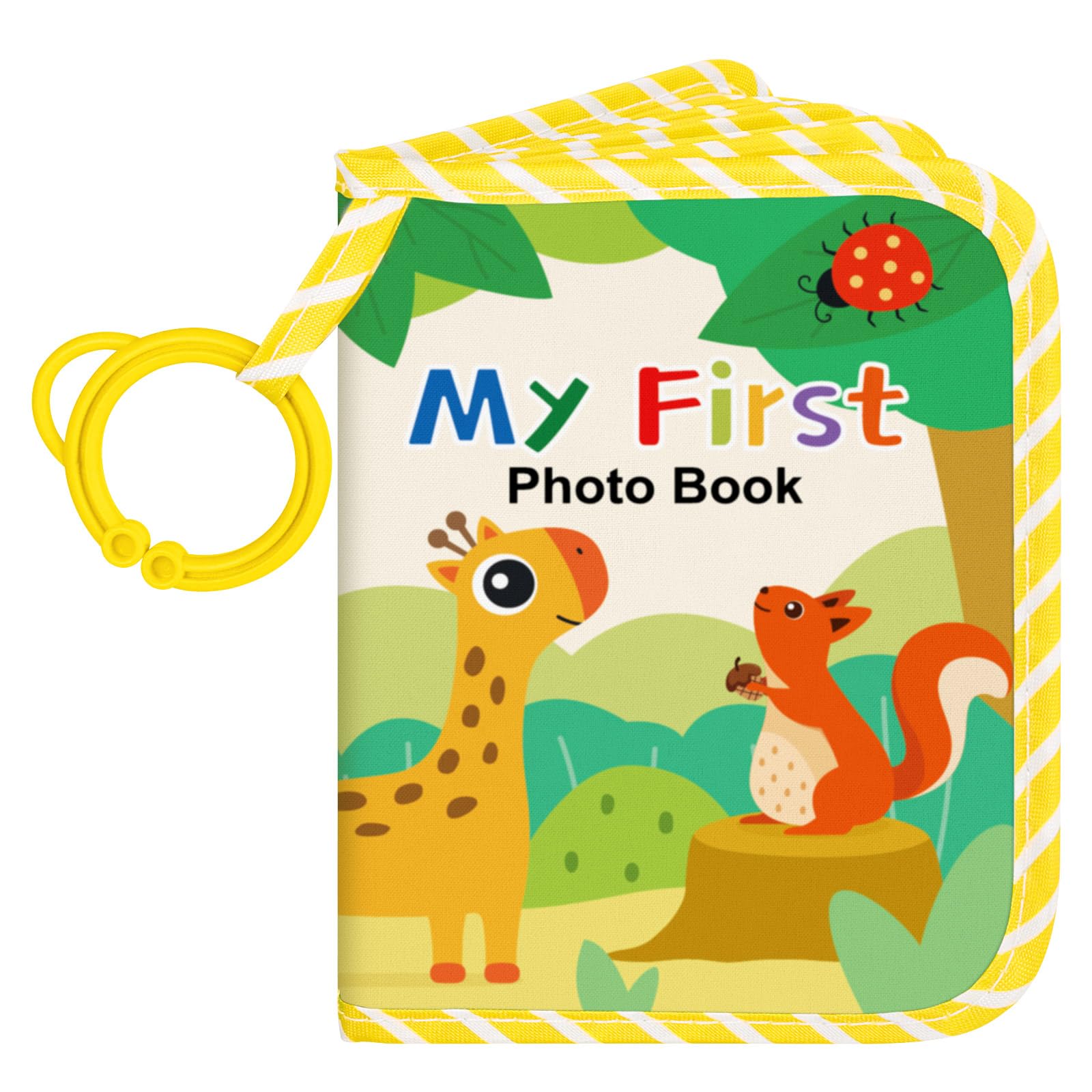 Lanpn Baby Fotoalbum 17 10x15 Fotos, Babyalbum mit Beißring und Anhänger Fotobuch zum Stoff,Einsteckalbum Erinnerungsbuch zum Gesichter Geschenk für Babyparty Neugeborene Kleinkindjunge Mädchen(Tier)