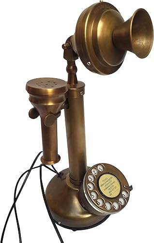 Miniatura 9 de Latón antiguo Candelabro Teléfono Réplica electrónica con cable Rotary Dial Teléfono Home DecorWestern Electric Bell Teléfono