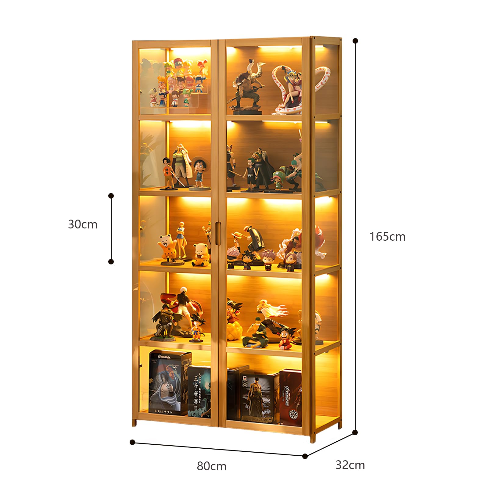 Vitrina Puerta de acrílico, Vitrina con 5 estantes, Organizador de Juguetes colección, estantería Dormitorio, rincón de Lectura, niños, bambú (Doble Puerta marrón)