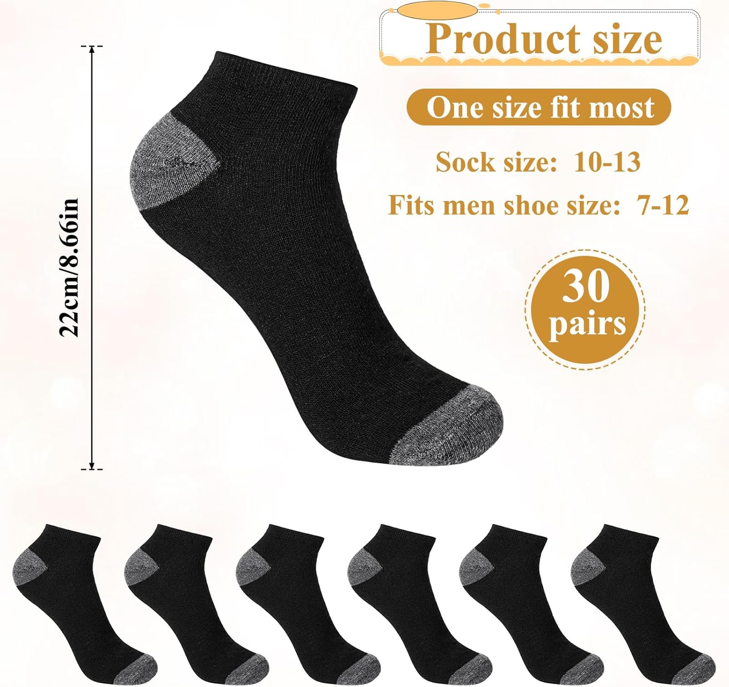 30 Pairs Ankle Socks for Men and Women, Breathable Casual Low Cut Short Socks, Mini Crew Ankle Sock Quarter, Sock Size 10-13 - Image 3