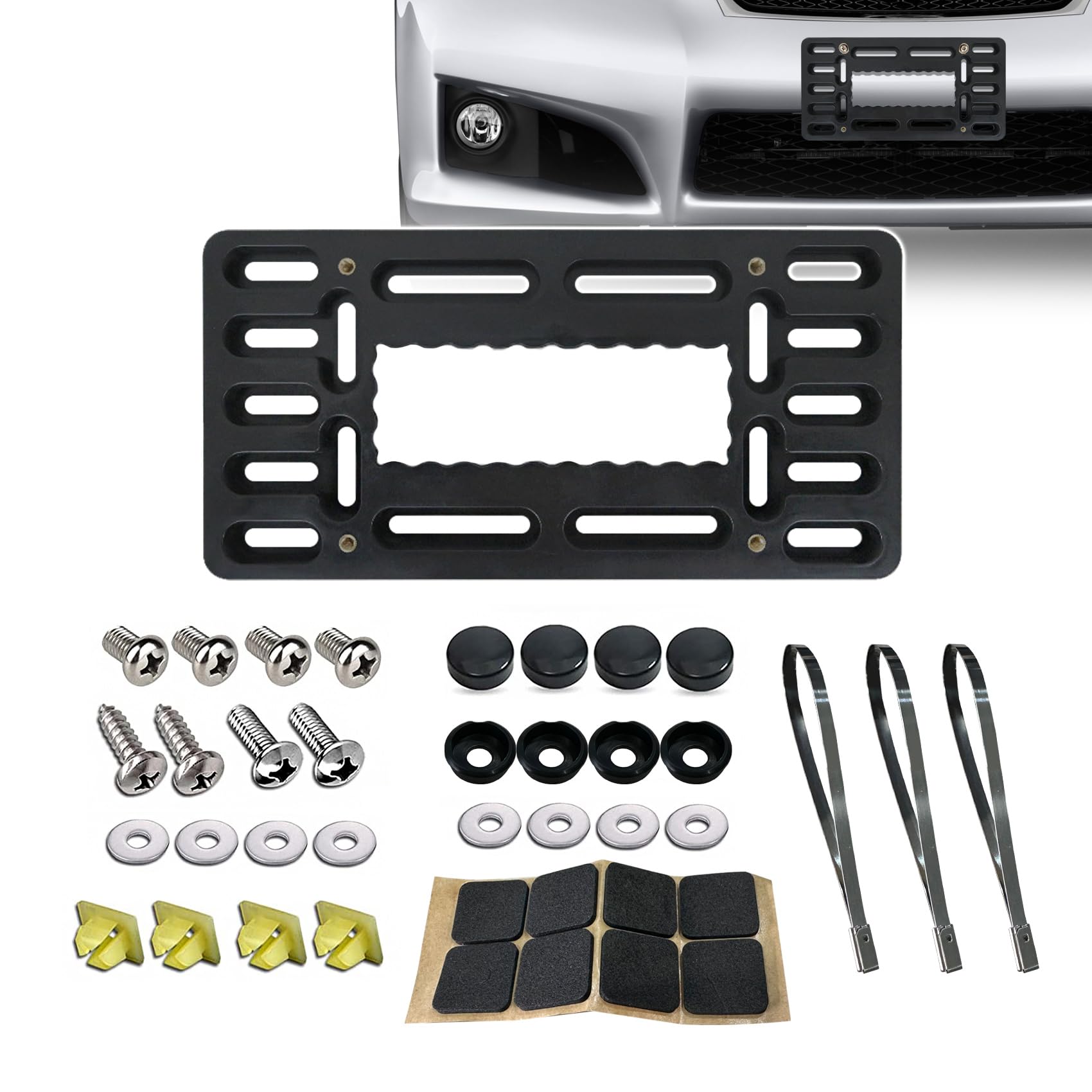 HAOBO Front License Plate Bracket Holder, Universal Front Bumper License Plate Mounting Kit, Bumper Car Tag Frame Mount Adapter with Stainless Steel Screw Cap, Car Exterior Accessories fot Most Car