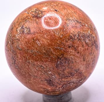 49mm 165g Orange Fire Jasper w/Inclusions Carved Sphere Polished Natural Peruvian Chalcedony Gemstone Crystal Mineral Decor Ball + Stand