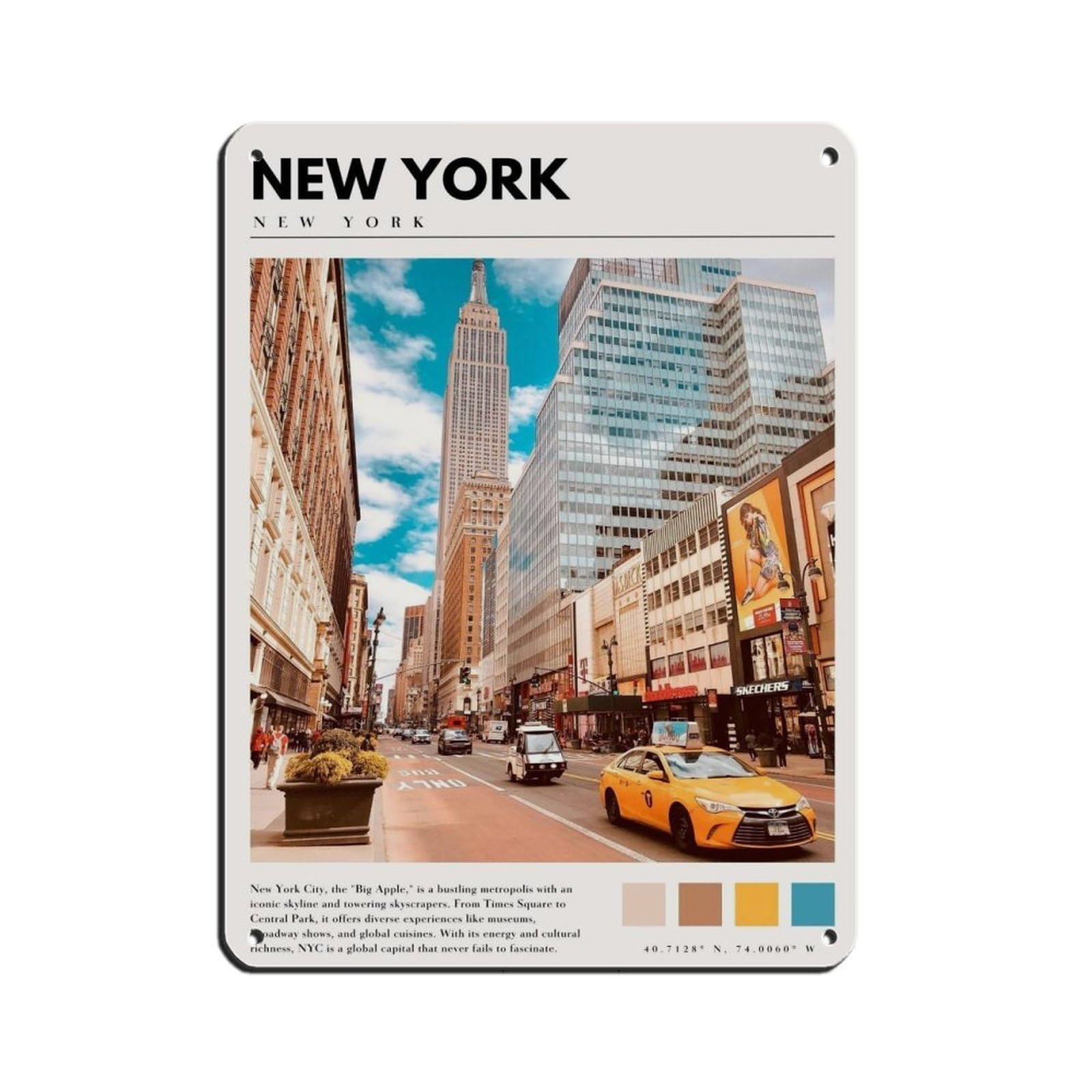 NYC Art New York City Manhattan Art Tin Sign Vintage Metal Pub Club Cafe Bar Home Wall Art Decoration Poster Retro 12x16inch(30x40cm)