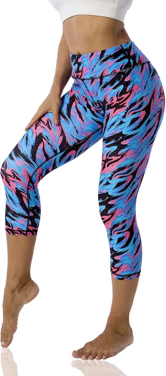 UIUO-UIPEU Pattern Printed Capri Leggings with Pockets for Women Tummy Control Workout Yoga Capris - Image 3