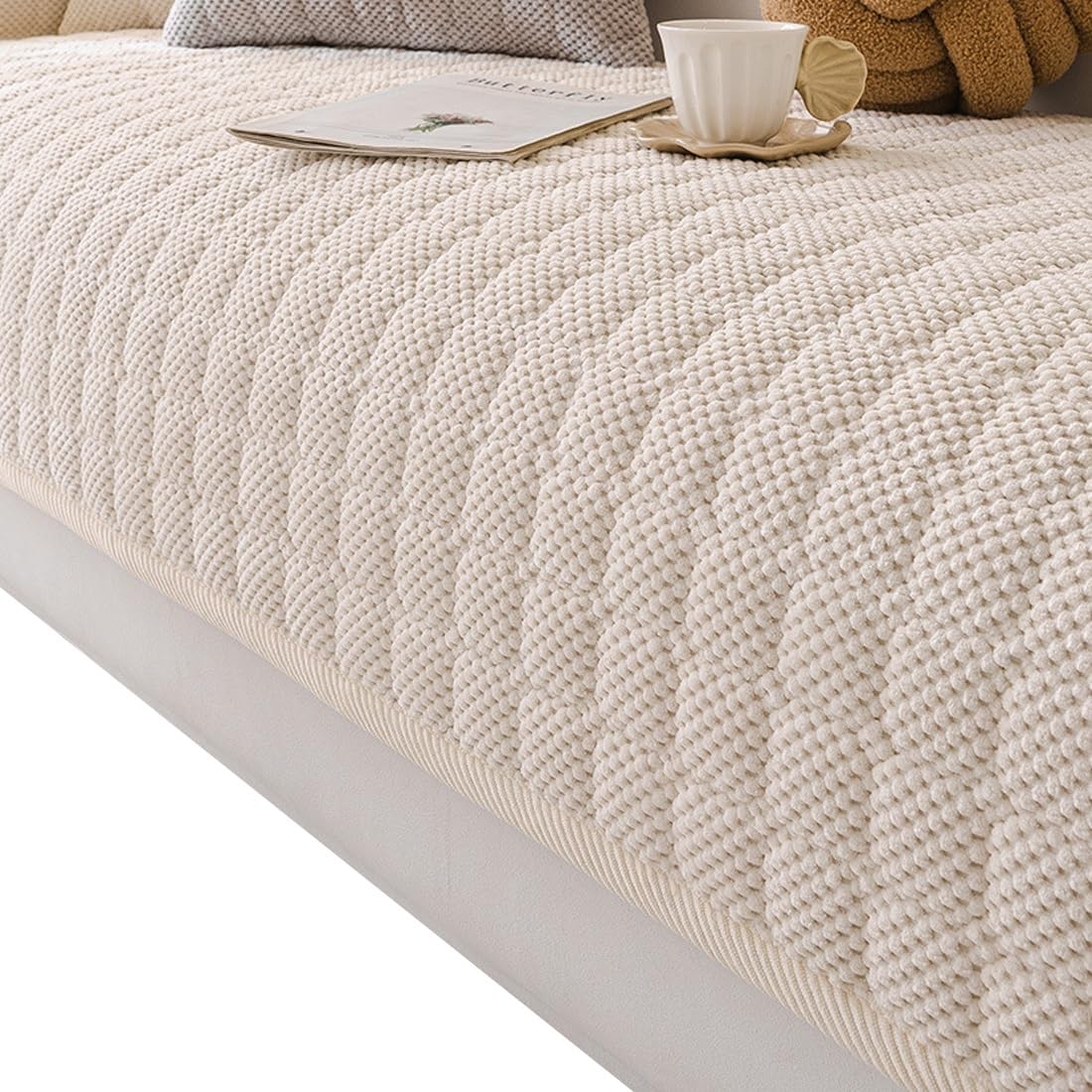 Housse de canapé lavable en machine à motif quadrillé doux et moelleux