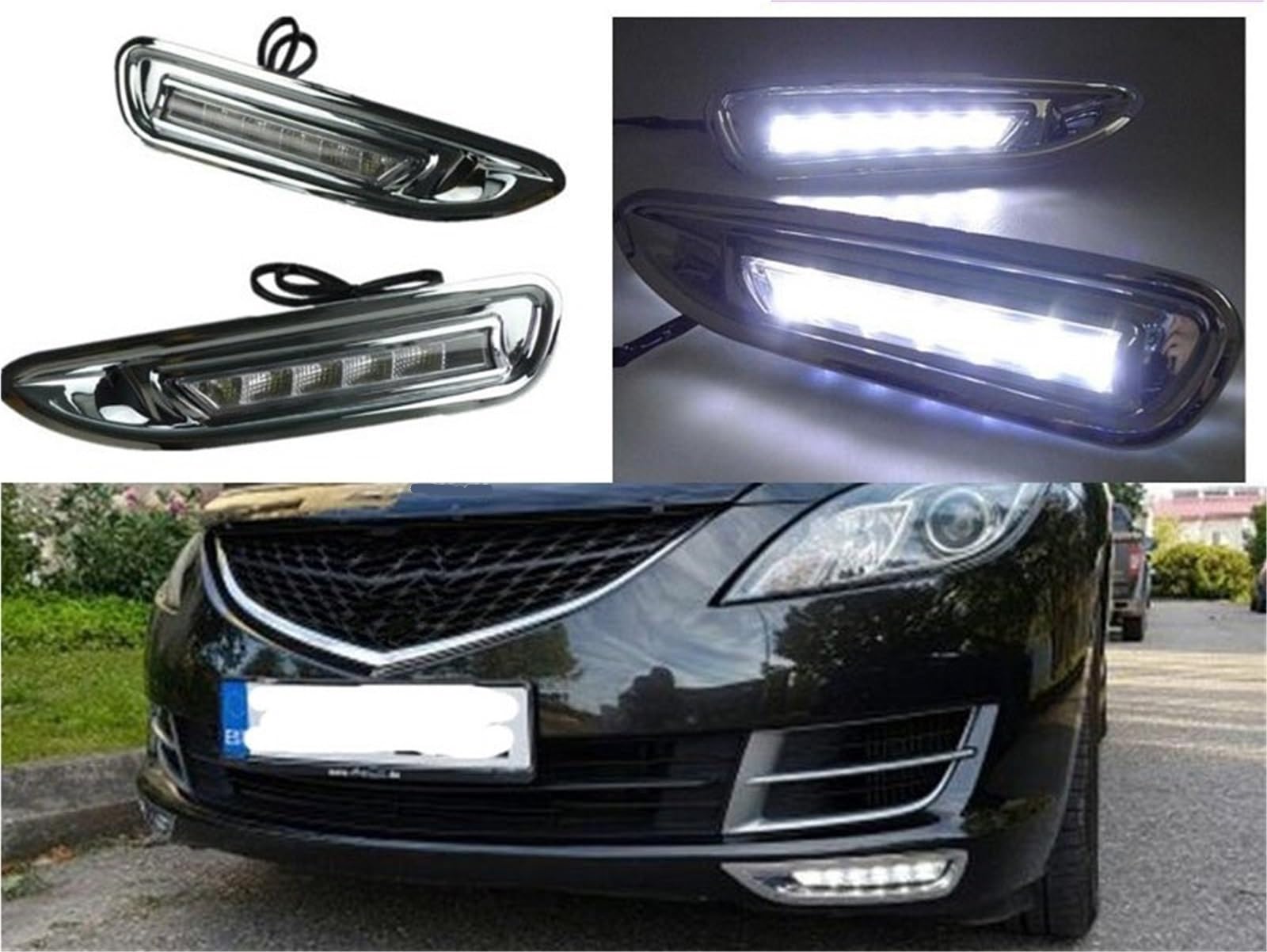 DRL 12V LED Car ABS DC Luce Di Marcia Diurna Luce Diurna Con Copertura ABS Cromata Per Mazda 6 2008 2009 2010 Lampada Faro Auto