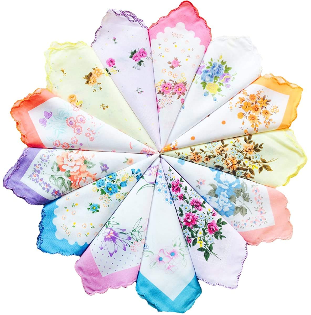 S4S® 24 Piece Women's 100% Cotton Cut Work Bordar Floral Pattern Handkerchief/Ladies Hankies (Size_30CM X 30CM) 1