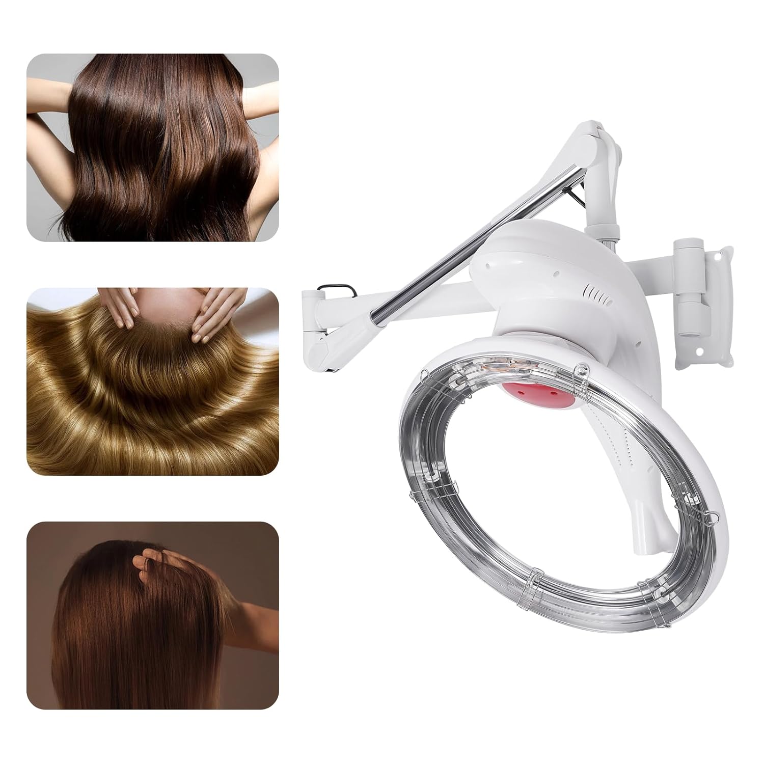 Wall Mounted Orbital Rotary Conditioner Multifunctional Professional Hair Steamer Salon Machine, Portable Perm, Hooded Hair Dryer, Temperature Adjustable, for Salon Beauty and Home Use (White)