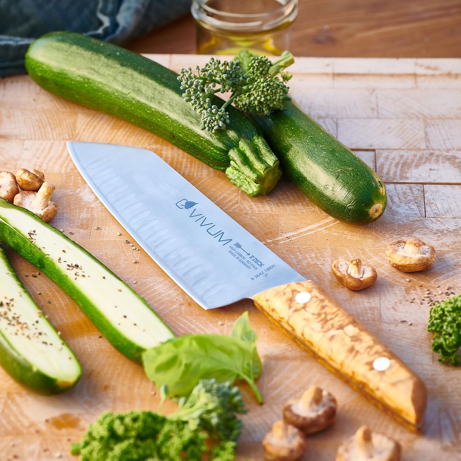 F. DICK - VIVUM Santoku Rust-Proof Knife - Knife with 7" blade & 58 HRC- Ideal for meat, fruit & vegetables - Stainless steel - Ultra sharp - Birchwood handle - Made in Germany