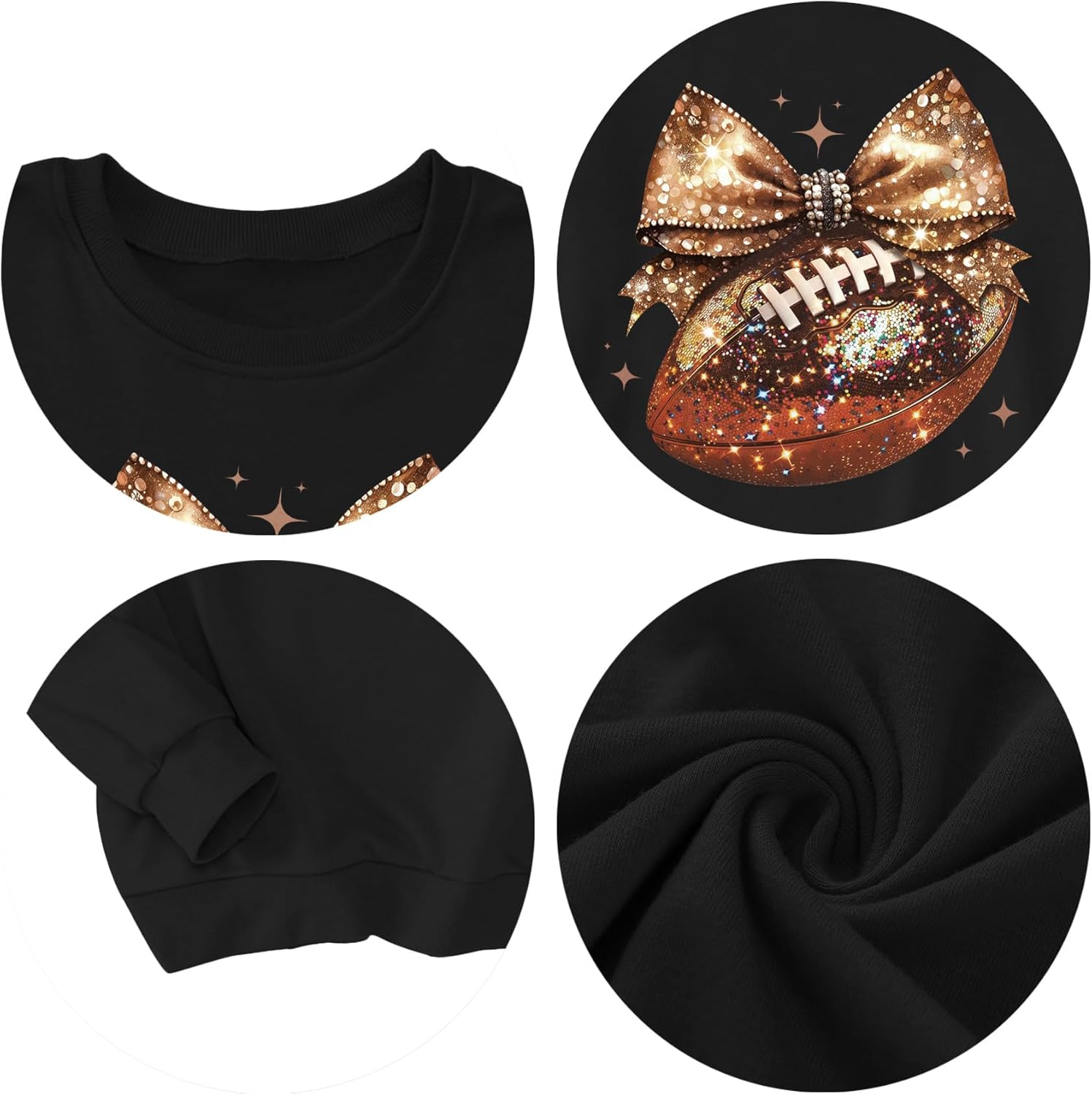 Football Sweatshirt Women Cute Football Bow Ribbons Graphic Pullover Shirt Football Season Long Sleeve Tops - Image 5