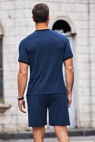 Miniatura 4 de COOFANDY Conjunto de 2 piezas de algodón con cremallera de un cuarto y pantalones cortos para hombre conjunto deportivo casual de verano