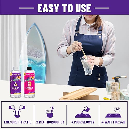 Miniatura 5 de Bond Craftor Kit de resina epoxi de 32 OZ, resina de cristal transparente epóxica apta para alimentos, resina de fundición para manualidades de