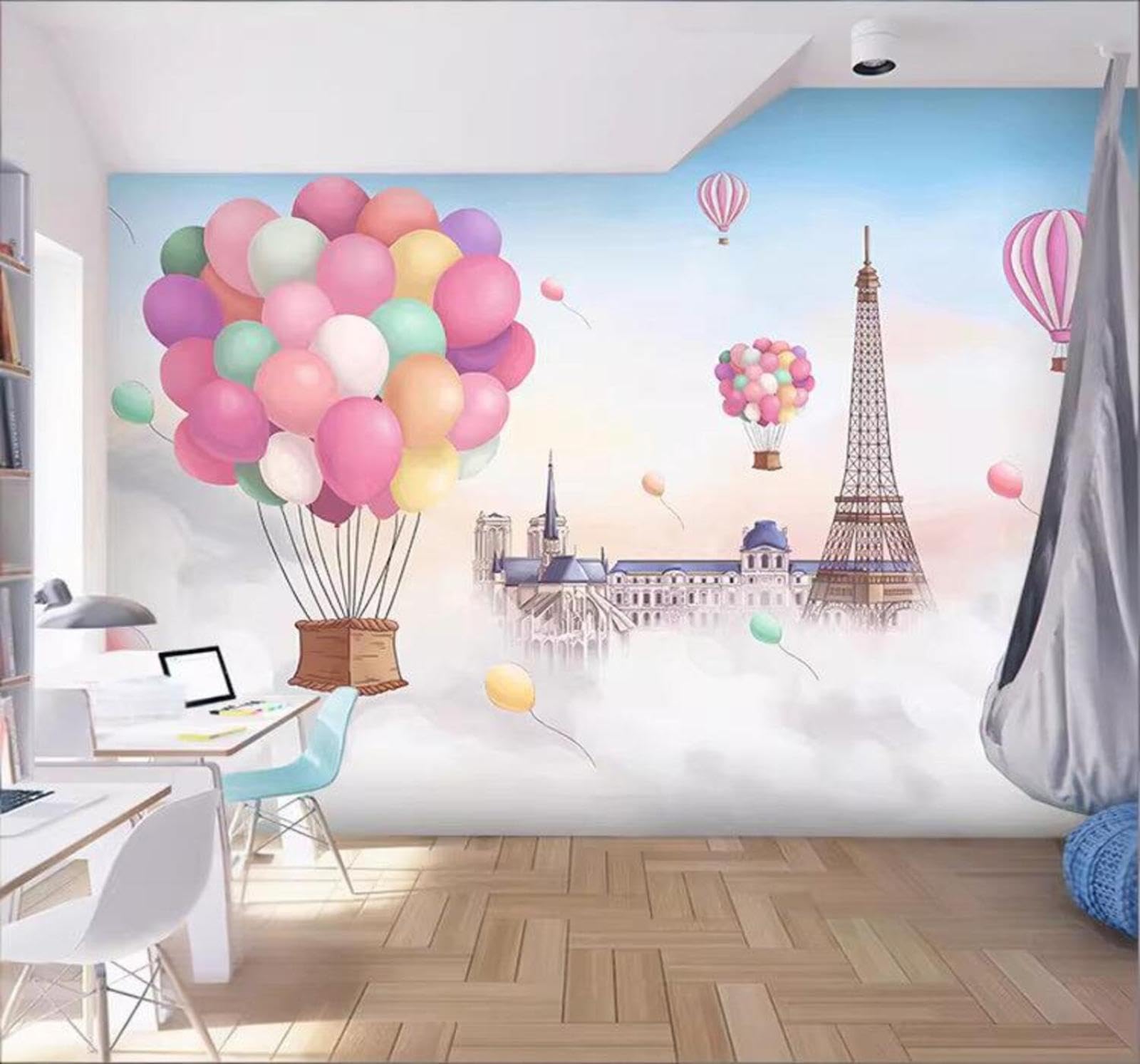 Minimalist Beautiful Dreamlike Balloons Architecture 3D Wallpaper Easy Install Feature Office Living Room Sofa Bedroom TV Background Wall Decoration-300cm×210cm