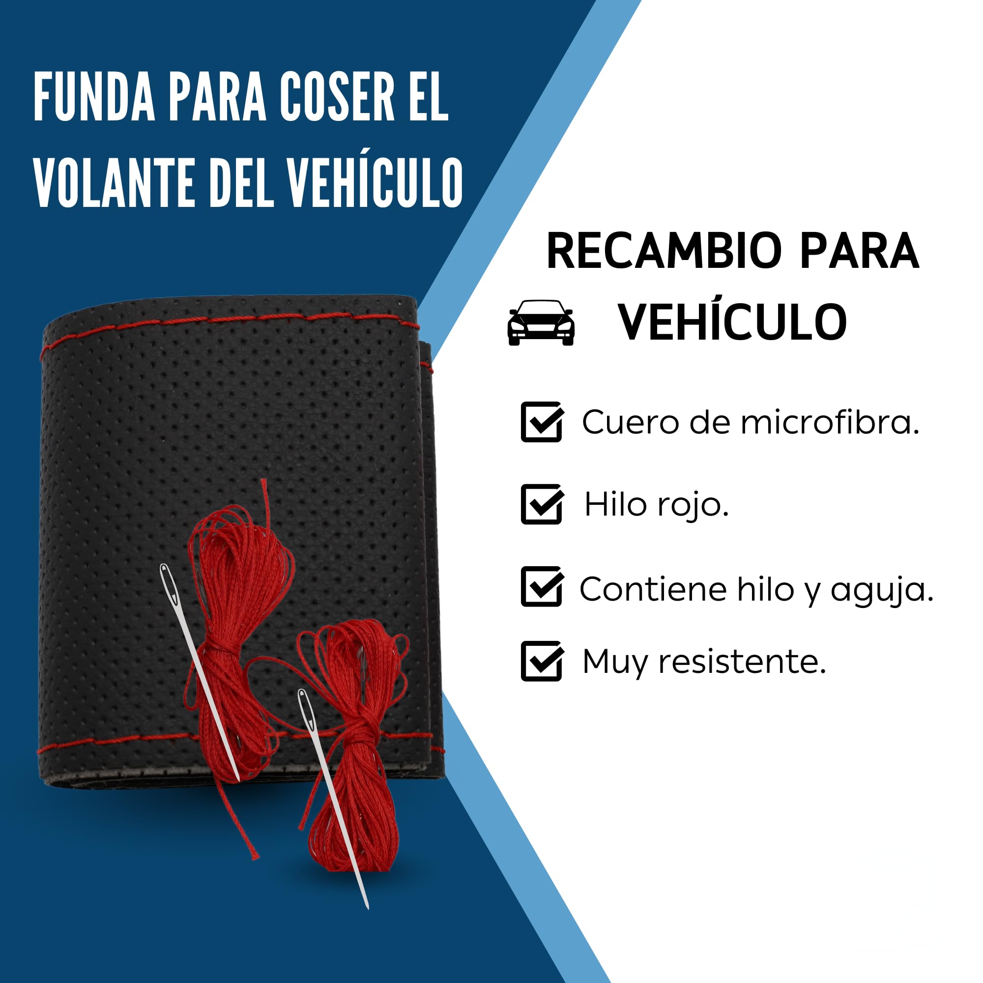 Funda para Volante con Agujas E Hilo, Cubierta para Volante, Protector Volante para Coser, Funda Volante Anti Deslizante, Apto para diámetro 37/38 cm, Negro con Hilo Rojo - imagen 2