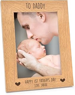 PERSONALISED 1st Fathers Day Gifts for Dad, Daddy, Grandad, Him - First Fathers Day from Baby Son, Daughter, Little Girl - Wooden Photo Frame 5" x 7" or 6" x 4" - Landscape or Portrait (Personalised)