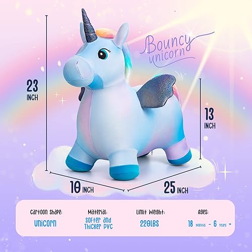 Vista 2 de EVERICH TOY Caballos hinchables de unicornio inflable de peluche para saltar animales de tolva rebotadora para niños pequeños, animales inflables