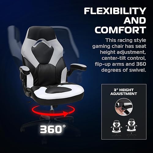 Vista 4 de RESPAWN 3085 Silla ergonómica para juegos para adultos, silla de oficina con respaldo alto con reposacabezas y brazos abatibles, asiento de cuero