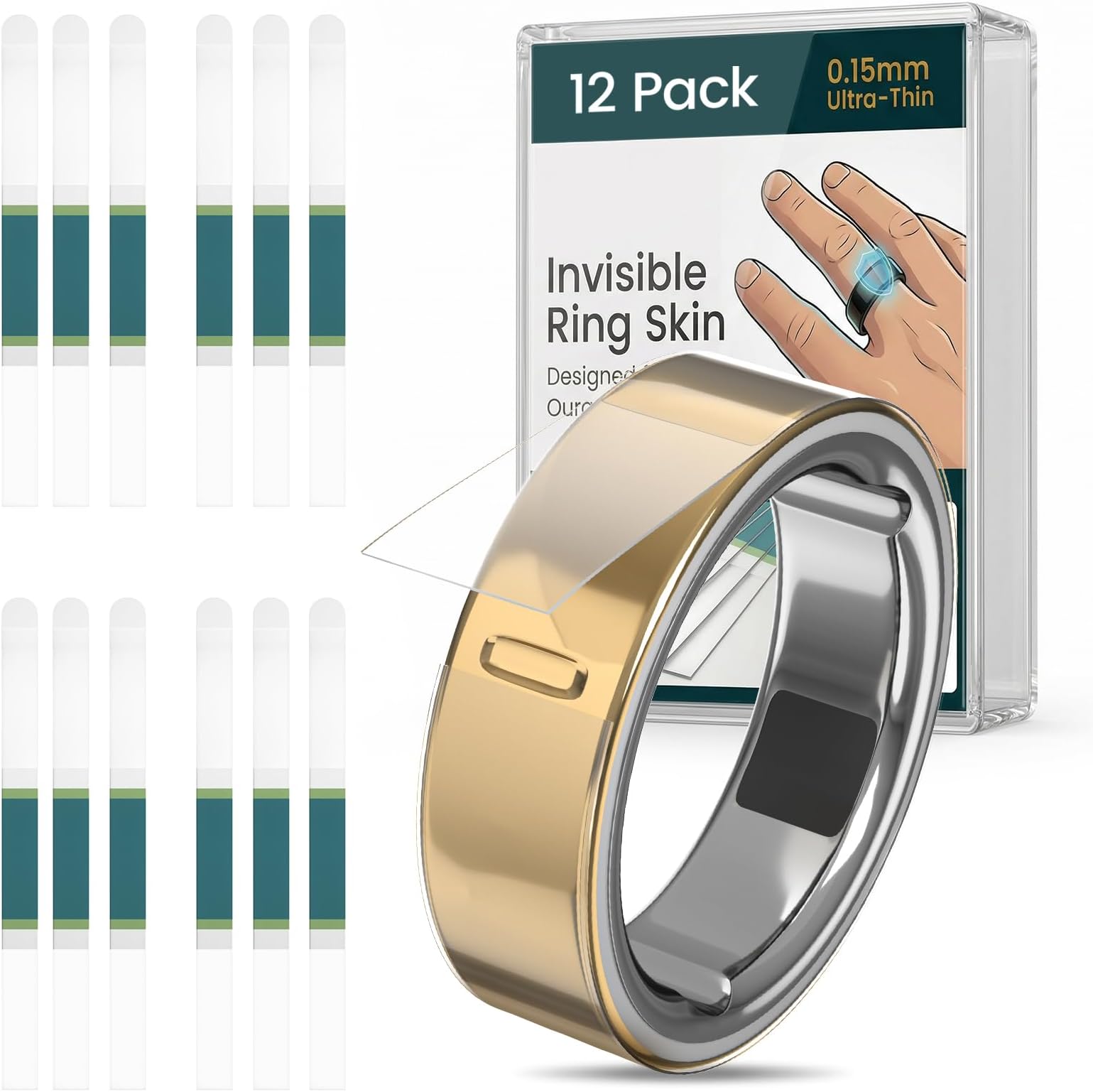 12 Pack Ultra-Thin Clear Protector for Oura Ring Gen 4/4 Ceramic/Oura Ring Gen 3, Invisible Transparent Anti-Scratch Protective Film Smart Rings Skin Cover