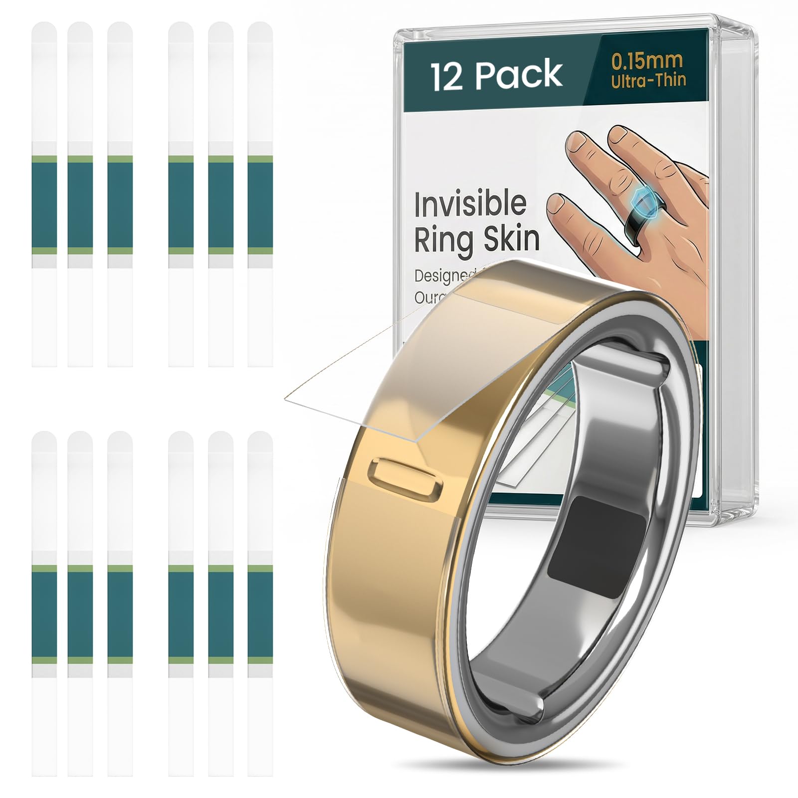 12 Pack Ultra-Thin Clear Protector for Oura Ring Gen 4/4 Ceramic/Oura Ring Gen 3, Invisible Transparent Anti-Scratch Protective Film Smart Rings Skin Cover