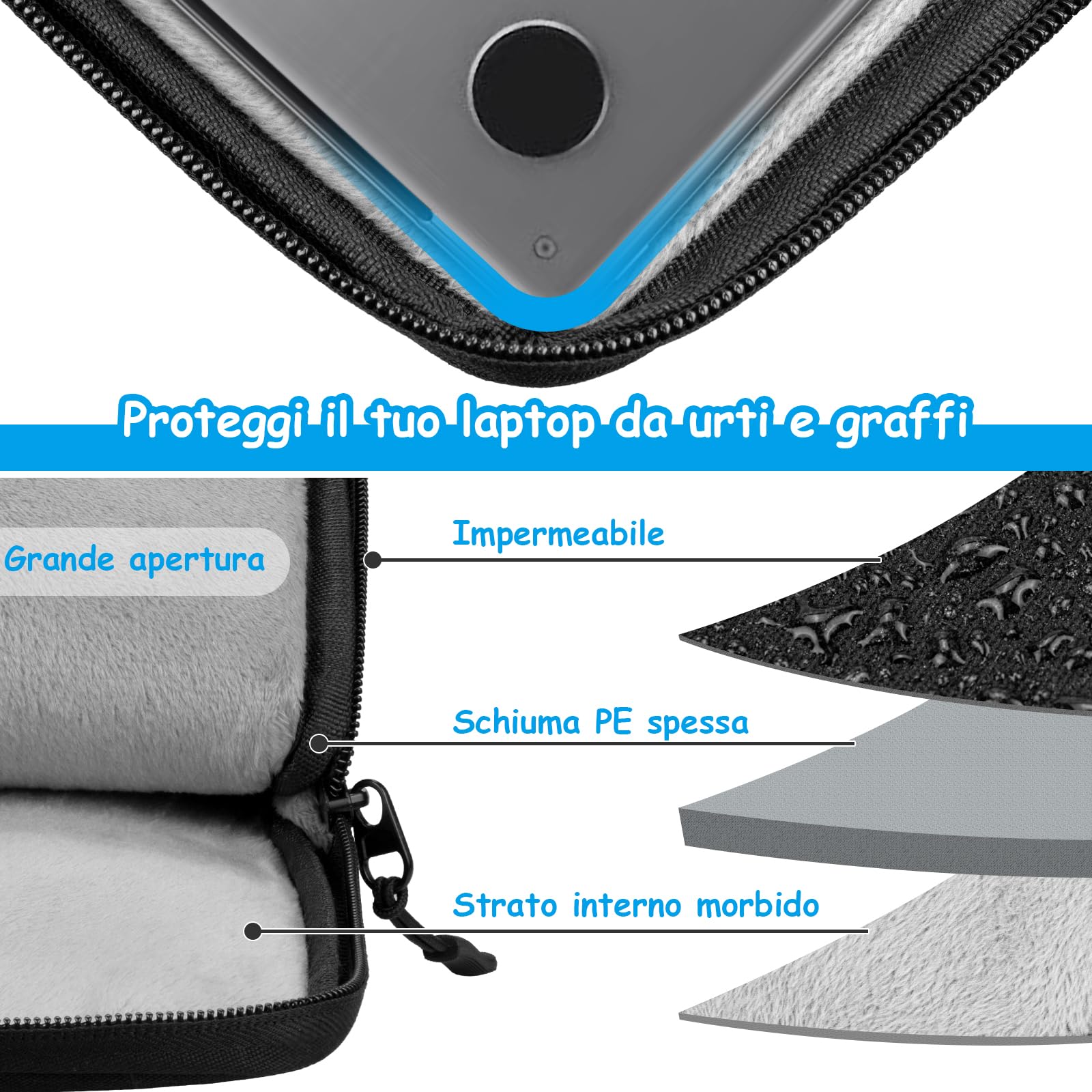 Custodia Per Laptop 13-13.6 Pollici Antiurto | Borsa Morbida Per MacBook Pro/Air, Acer, ASUS, Dell | Impermeabile Con Tasca - Foto 5