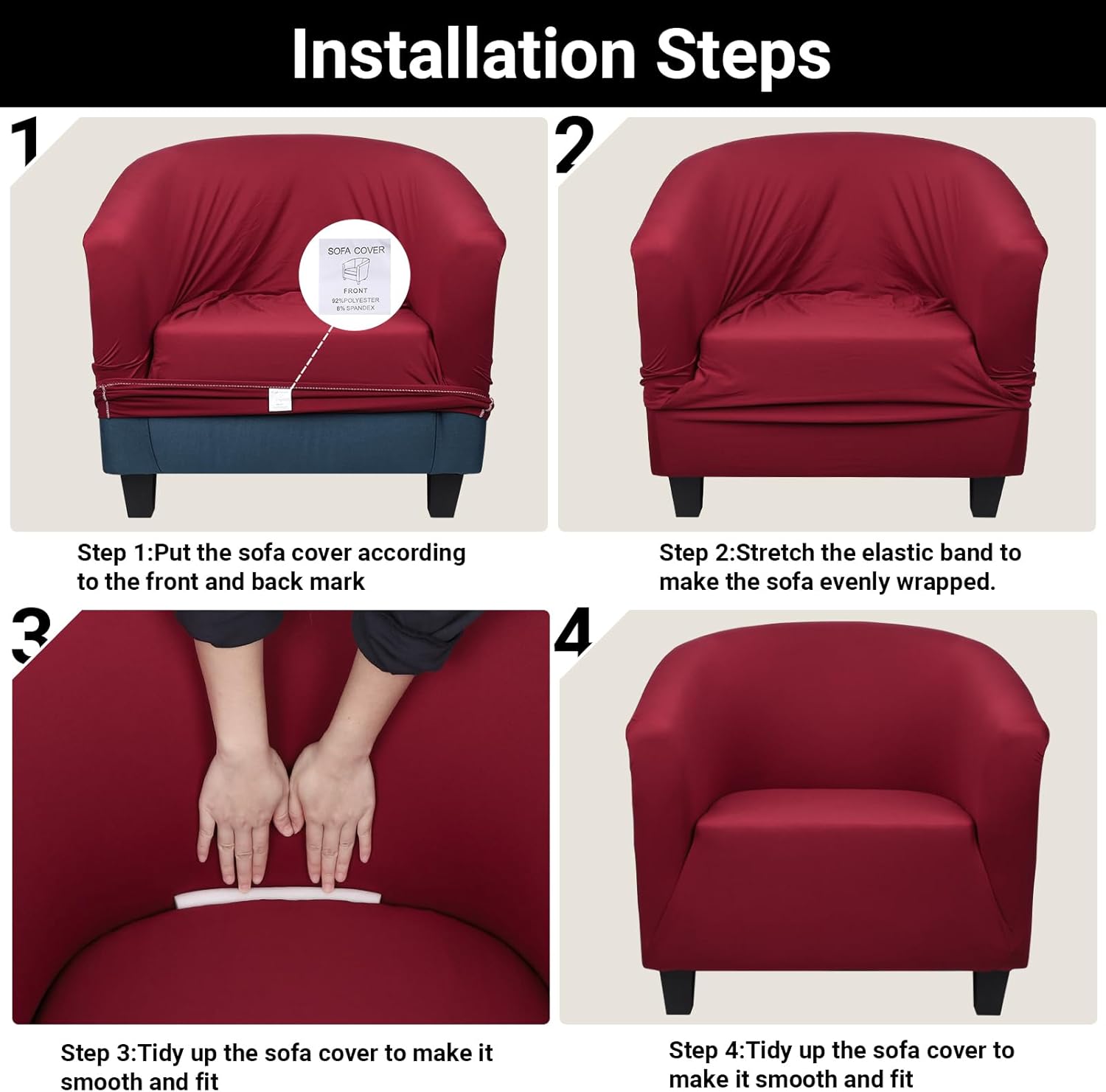 Arm Chair Slipcover,1 Piece Wine Red Stretch Club Barrel Chair Slipcover, Club Chair Slipcover with Arms Soft Armchair Sofa Cover Removable Couch Furniture Protector for Bar Living Room