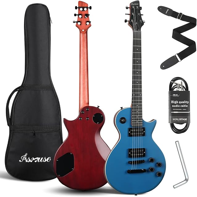 Asmuse 39 Inch LP Electric Guitar Kit, Solid Body Les Paul Style Electric Guitar With Volume/Tone Controls, 3-Way Pickup (Blue)