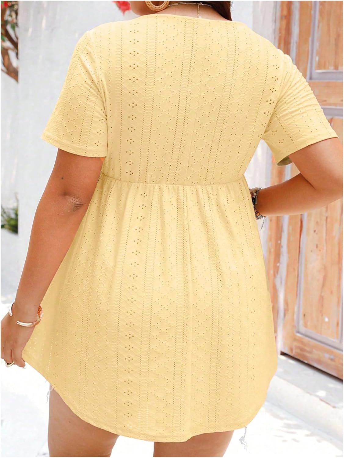 SOLY HUX Women's Plus Size Peplum Tops Eyelet Embroidery Summer Scoop Neck Short Sleeve T Shirts - Image 2