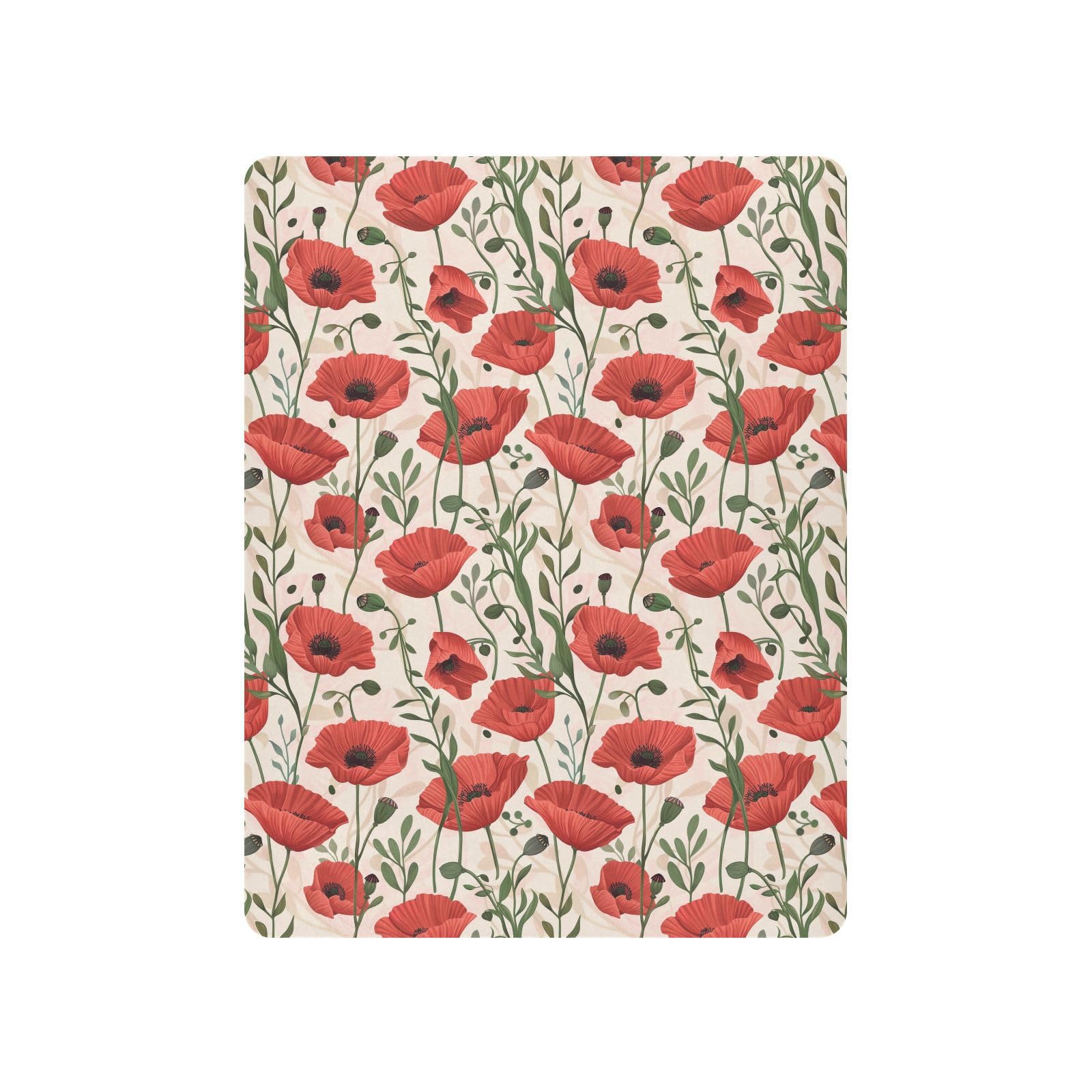 JIPONI Poppy Flowers Leaf Soft Playard Sheet- Pack & Play Sheets Fitted, Breathable Mattress Cover for Standard Size Play Yard, 39’x27’x5’