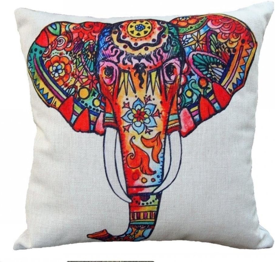 LovingHome 18" x 18" Decorative Cotton Linen Square Throw Pillow Case Home Sofa Bed Car Cushion Cover Painting Style Elephant