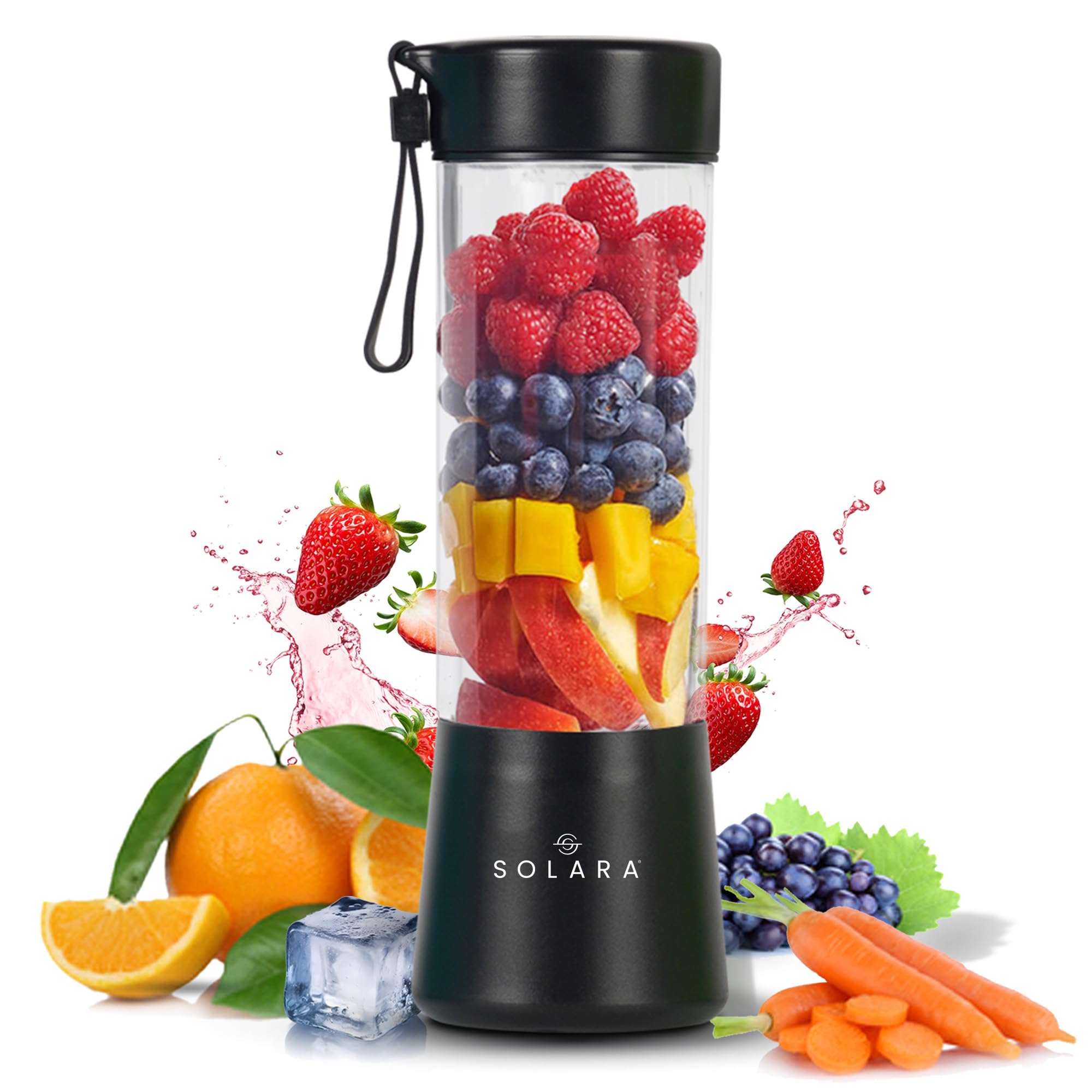 SOLARA Blendkwik Portable Blender for Juices, Shakes, Smoothies, Crushing Ice, USB Rechargeable Battery with 4000 mAh 180Watts Motor,450ml, Black Knight