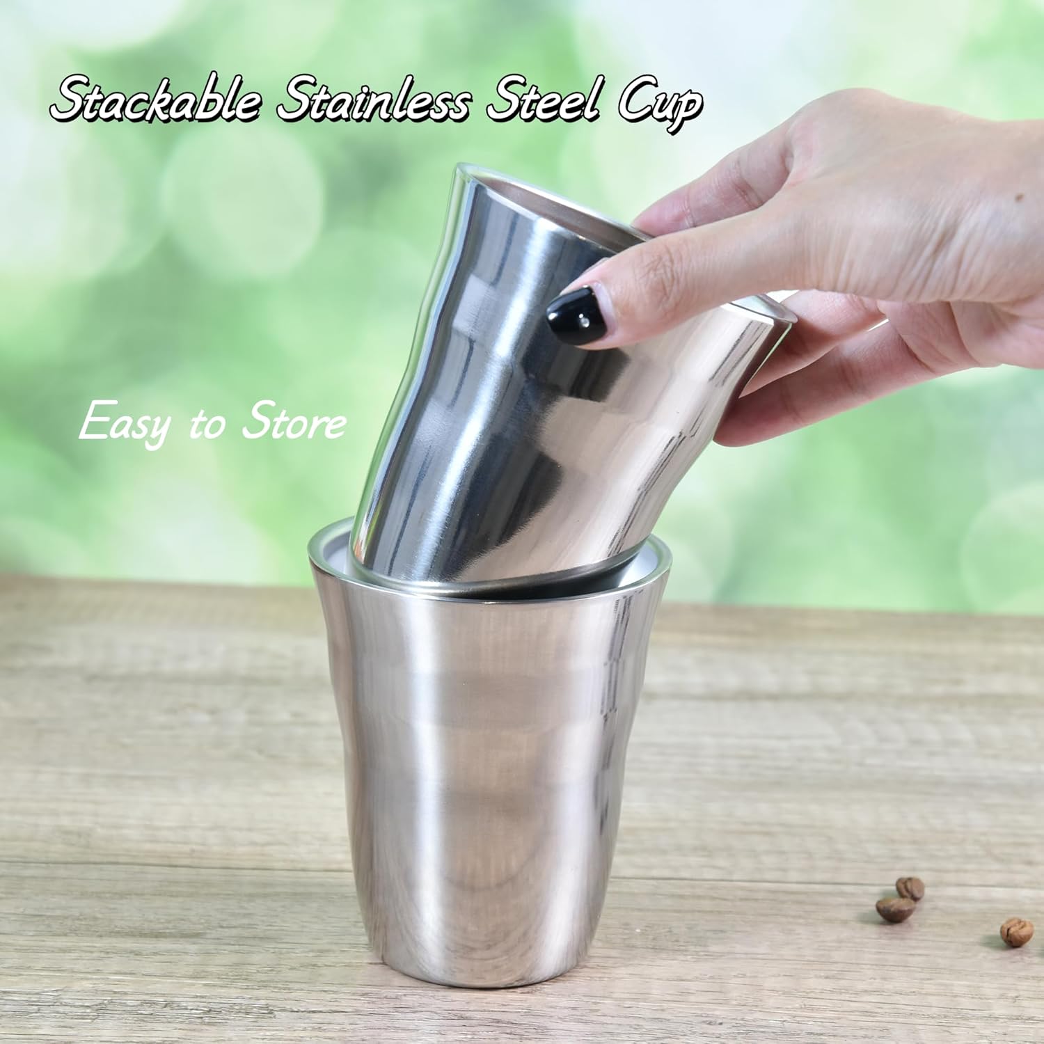 AGH 6 Pack Stainless Steel Cups for Kids, Metal Cups 9 oz Double Layer Insulated Pint Cup, Camping Tumbler Reusable Stackable Cup for Party Outdoor (Bright Silver) - Image 8