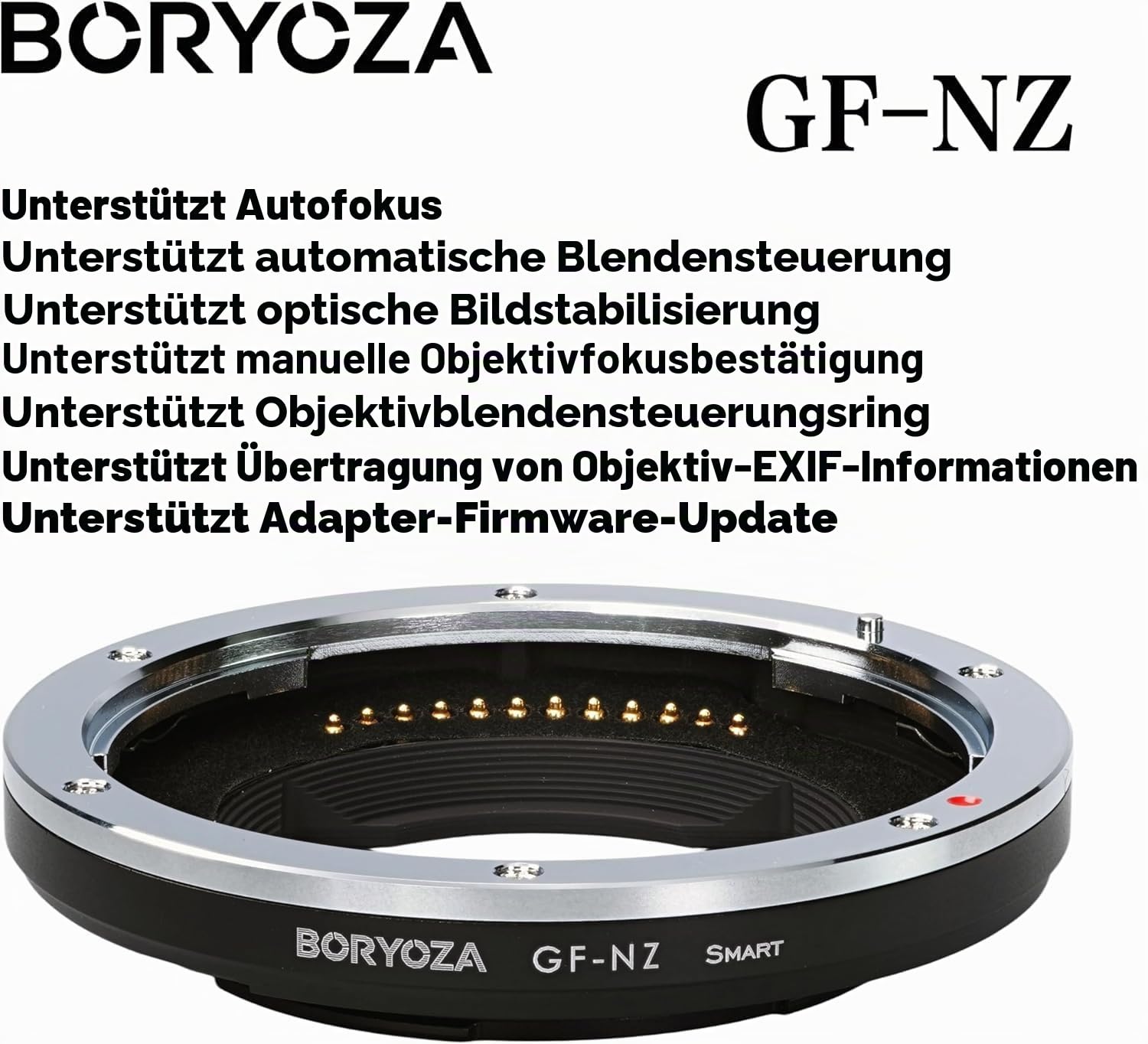 Boryoza GF-NZ Auto Foucs Objektiv Adapter Kompatibel mit Fujifilm GFX Mount Objektiv auf Nikon Z Mount Kamera Z9/Z8/ZF/ZFC/Z7III/Z7II/Z6III/Z6II/Z5/Z5II/Z50II/Z50/Z30
