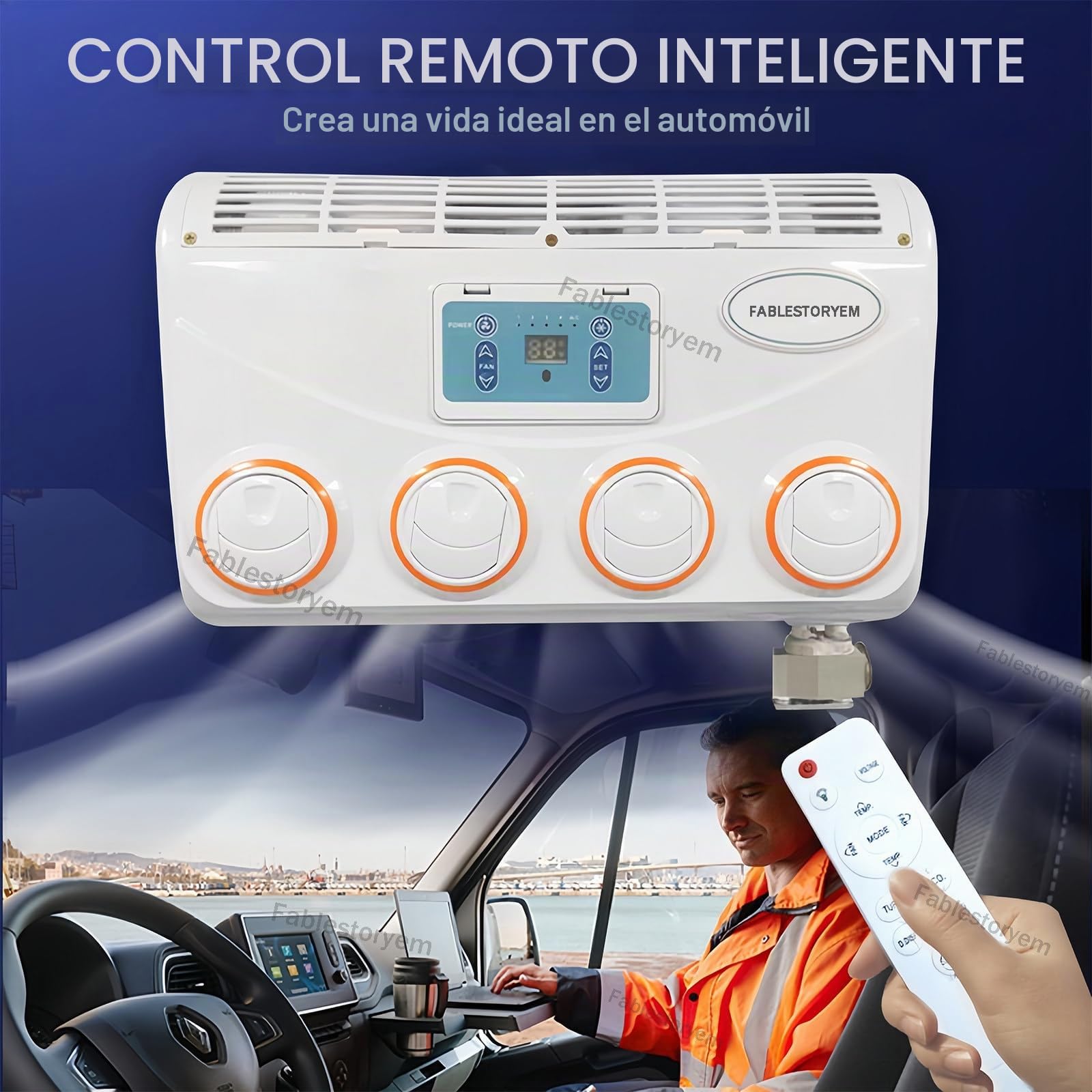 Aire acondicionado portátil de techo para vehículos, sistema de enfriamiento 12V/24V CC, ideal para autocaravanas, camiones y uso comercial