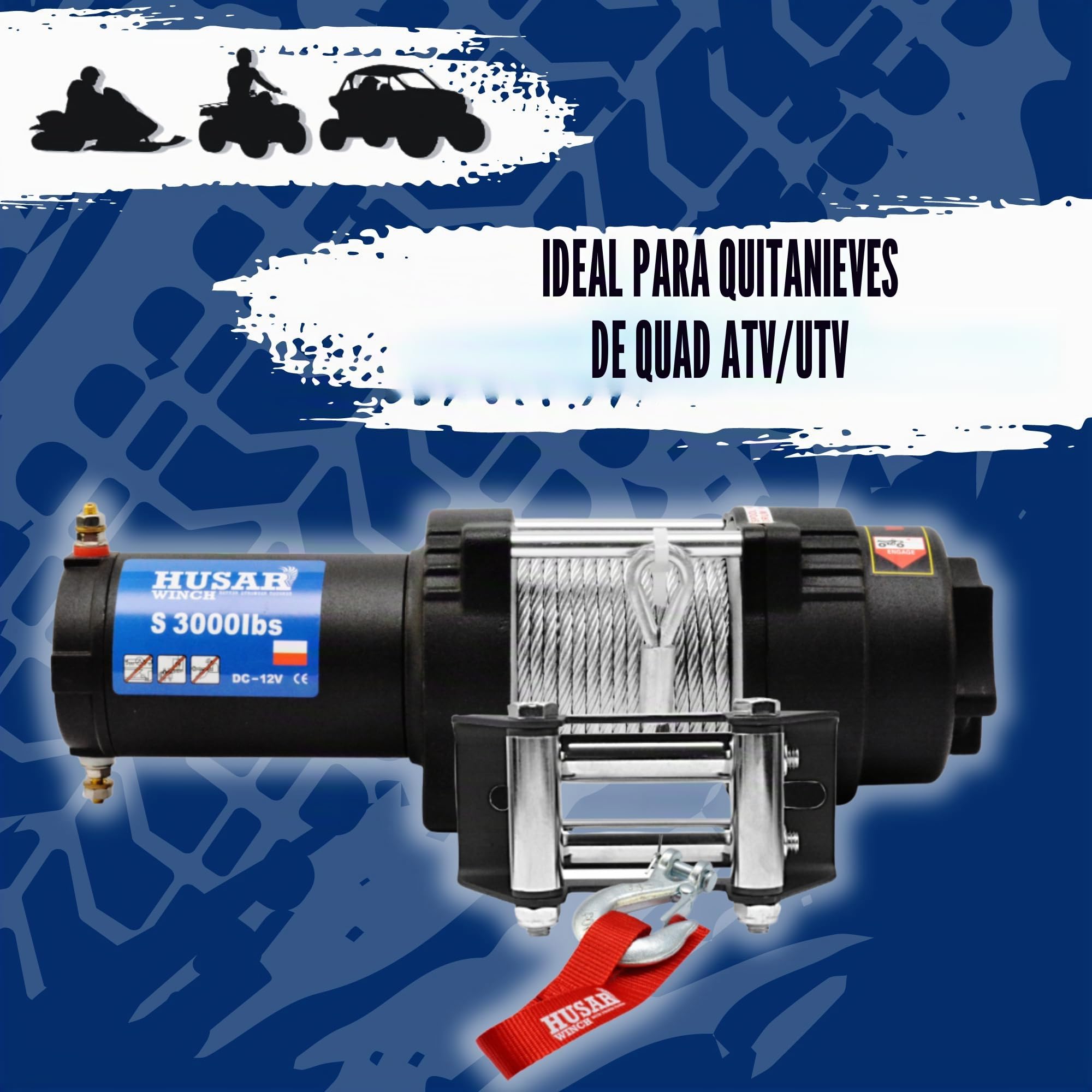 Cabrestante Eléctrico De 12V 3000 lbs | 1360 kg - Cuerda de Acero 12m, Transmisión Planetaria de 3 Etapas, Remoto Inalámbrico, Freno Automático, Kit de montaje - Ideal Para Quads y ATV/UTV