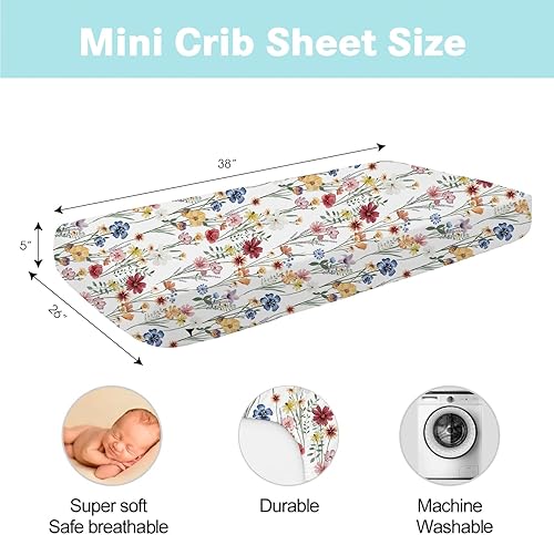 Miniatura 2 de bimocosy Juego de 4 sábanas para cuna, paquete y juego de sábanas para bebé, niña y niño, tamaño 38 x 26 pulgadas, para colchón de corral, mini cuna