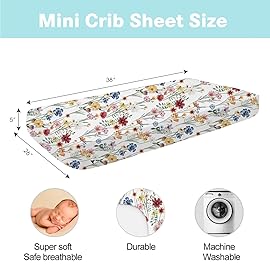 bimocosy Mini Crib Sheets,Pack and Play Sheets for Baby Girl Boy 4 Pack,Size 38x 26 for Playard Mattress,Portable Mini Crib,Soft Pack N Play Sheets Fitted,Butterfly/Floral/Pink/Purple