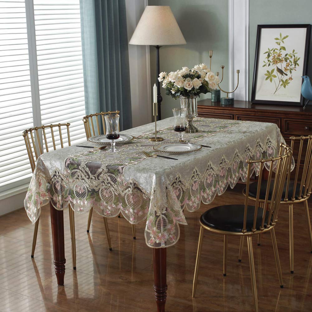 OPFdfhDFH Tablecloths, Embroidered Macrame Dust-Proof Washable Table Cloth,Rectangle Lace Tablecloth,for Kitchen Wedding Bridal Dinning Decoration,Polyester Cover(C,150x250cm(59x98inch))