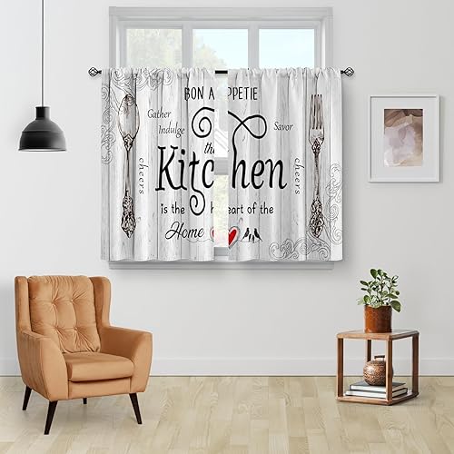 Miniatura 2 de Aimego Cortinas rústicas de cocina de granja, tenedor y cuchara, estilo retro, estilo country, occidental, cortinas, para ventana de cafetería