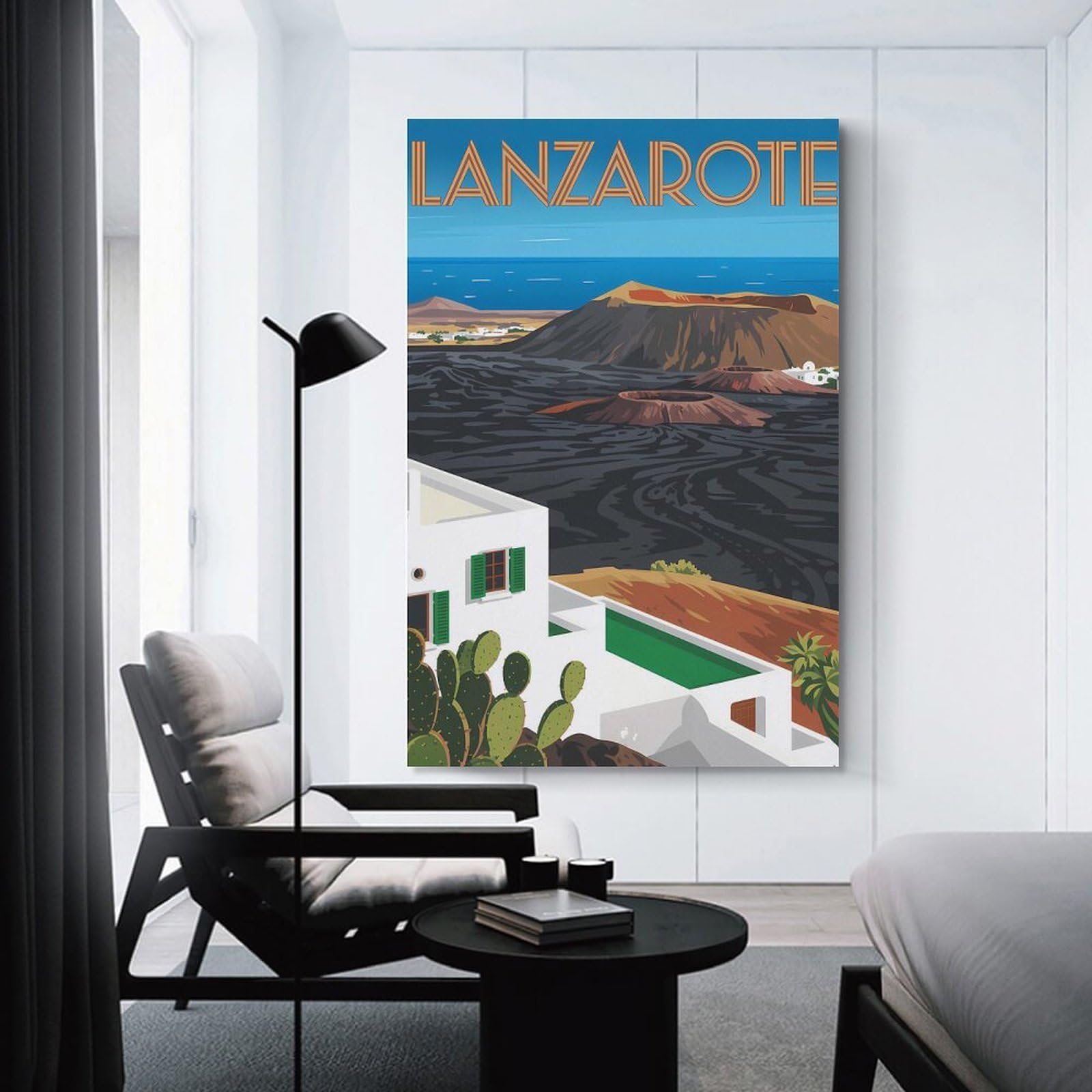 Junmoney Lanzarote Vintage Travel Decorative Canvas Print, 20x30inch(50x75cm), for Hallway, Entryway Or Landing, Home Artwork for First Impressions