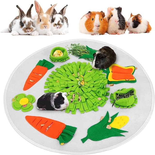 HYLYUN Guinea Pig Foraging Mat 24" Round Rabbit Snuffle Mat Machine Washable Polar Fleece Pet Foraging Pad Bed Treat Dispenser for Guinea Pigs Rabbits Bunny Chinchillas Ferrets