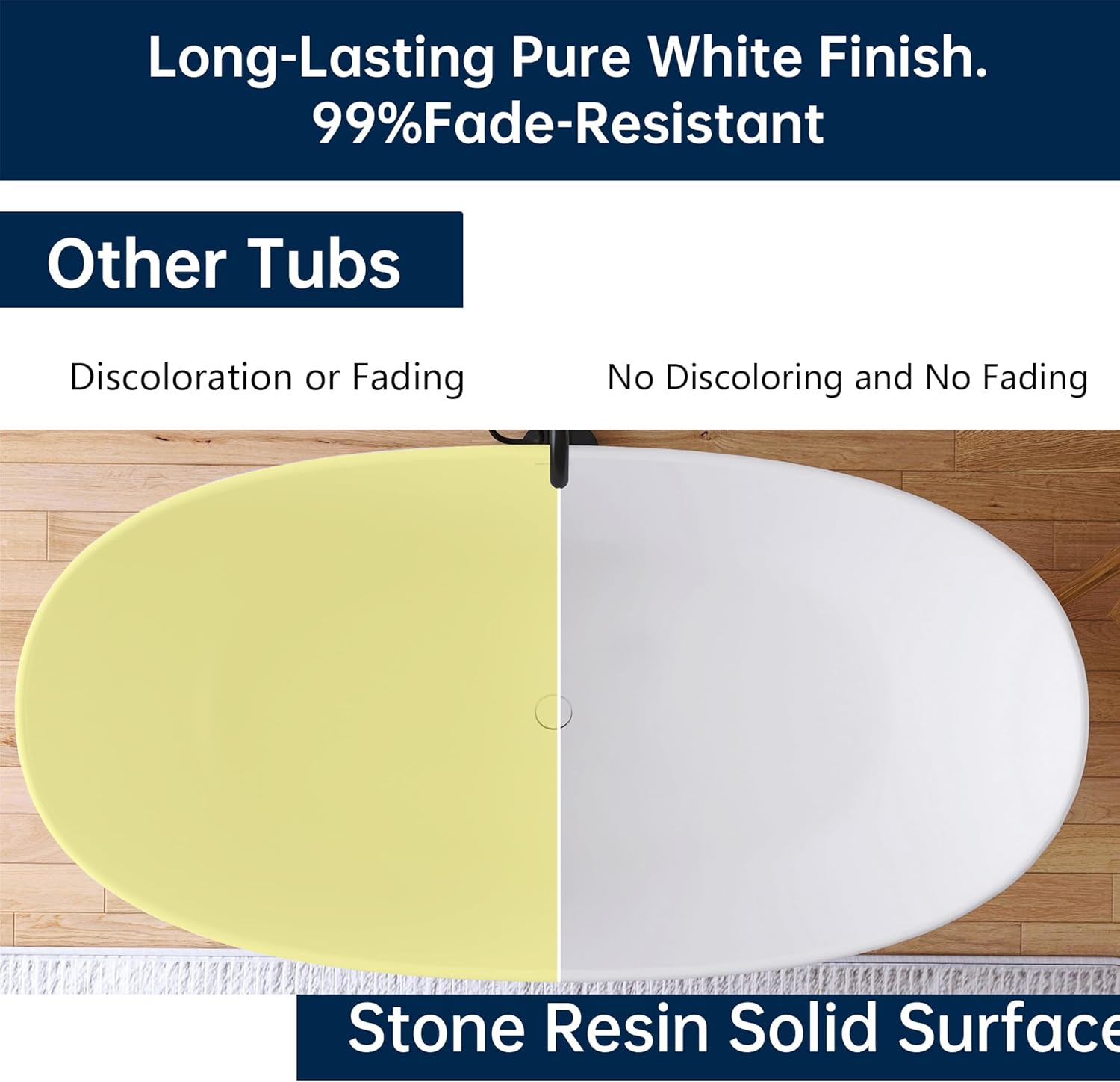 65'' Freestanding Solid Surface Resin Stone Bathtub, Freestanding Tub, Contemporary Design Stand Alone Tub with Pop-up Drain and Overflow, cUPC Certified, Matte White