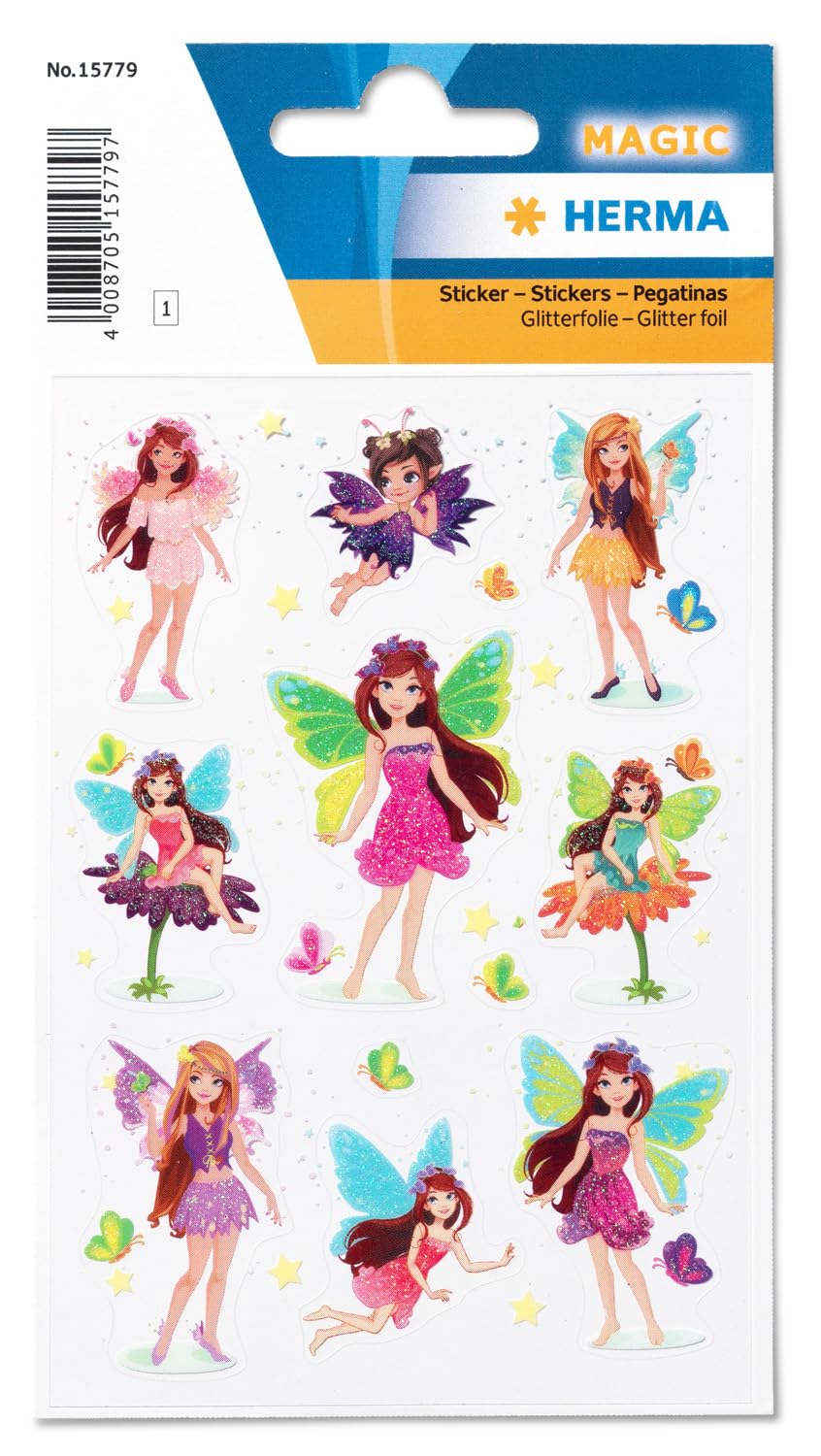 HERMA Fairy Stickers, Girls Glitter Stickers for Children and Toddlers, Children's Stickers with Elves Motif for Sticker Album Scrapbook Photo Album Gift Birthday Decoration Letters Crafts
