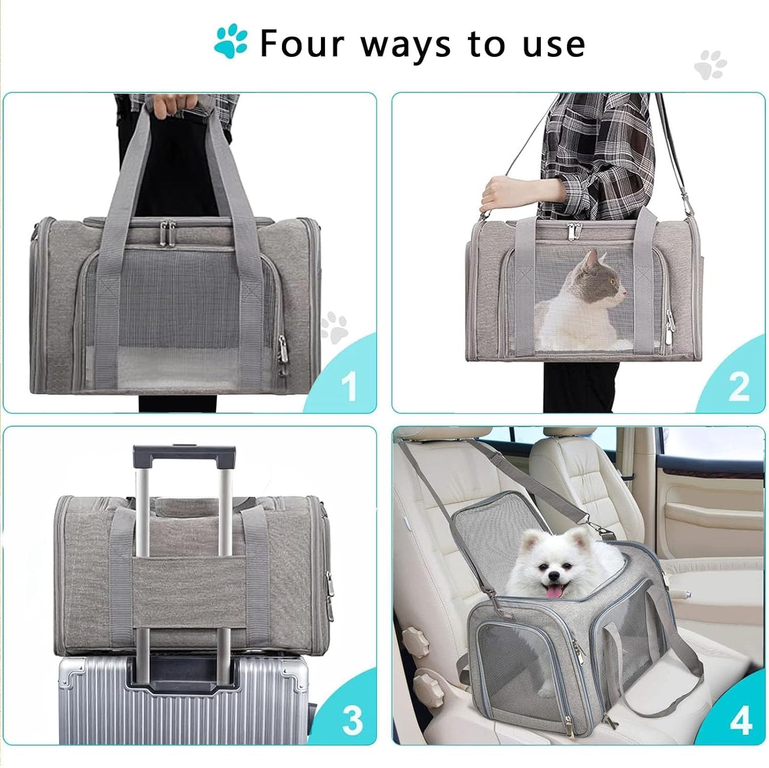 Transporttasche für Katze Hund, Faltbare Tragbar Katzentransportbox Hundetransportbox für Mittel Kleine Haustiere Katzen Hunde, Katze Tragebox Tragetasche bis 15lbs(Grau, M)