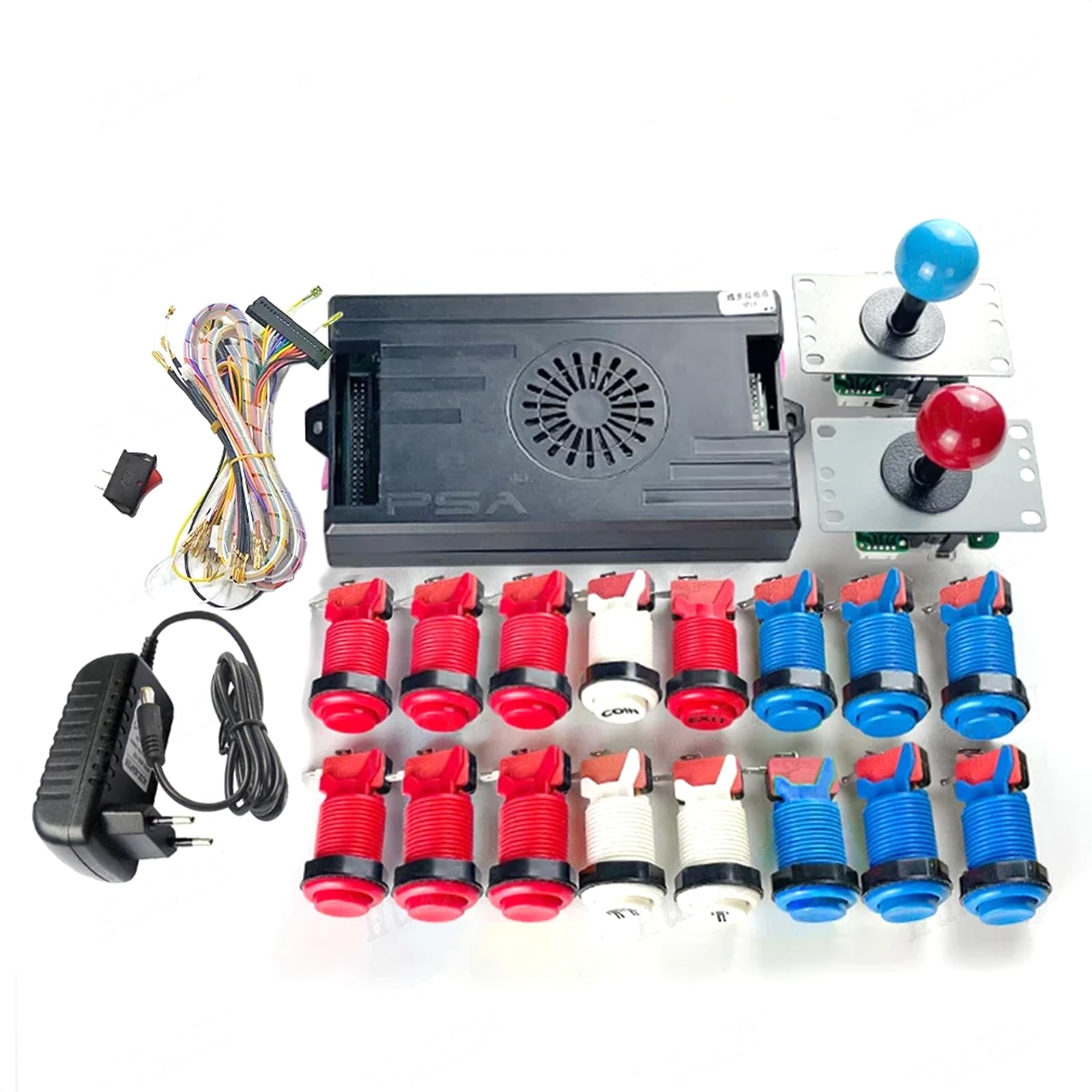 Kit fai da te 9800 in 1 DX Special Plus DIY Joystick a 8 vie stile Happ pulsante Arcade Videogiochi Console Cabinet Bartop (rosso + blu)