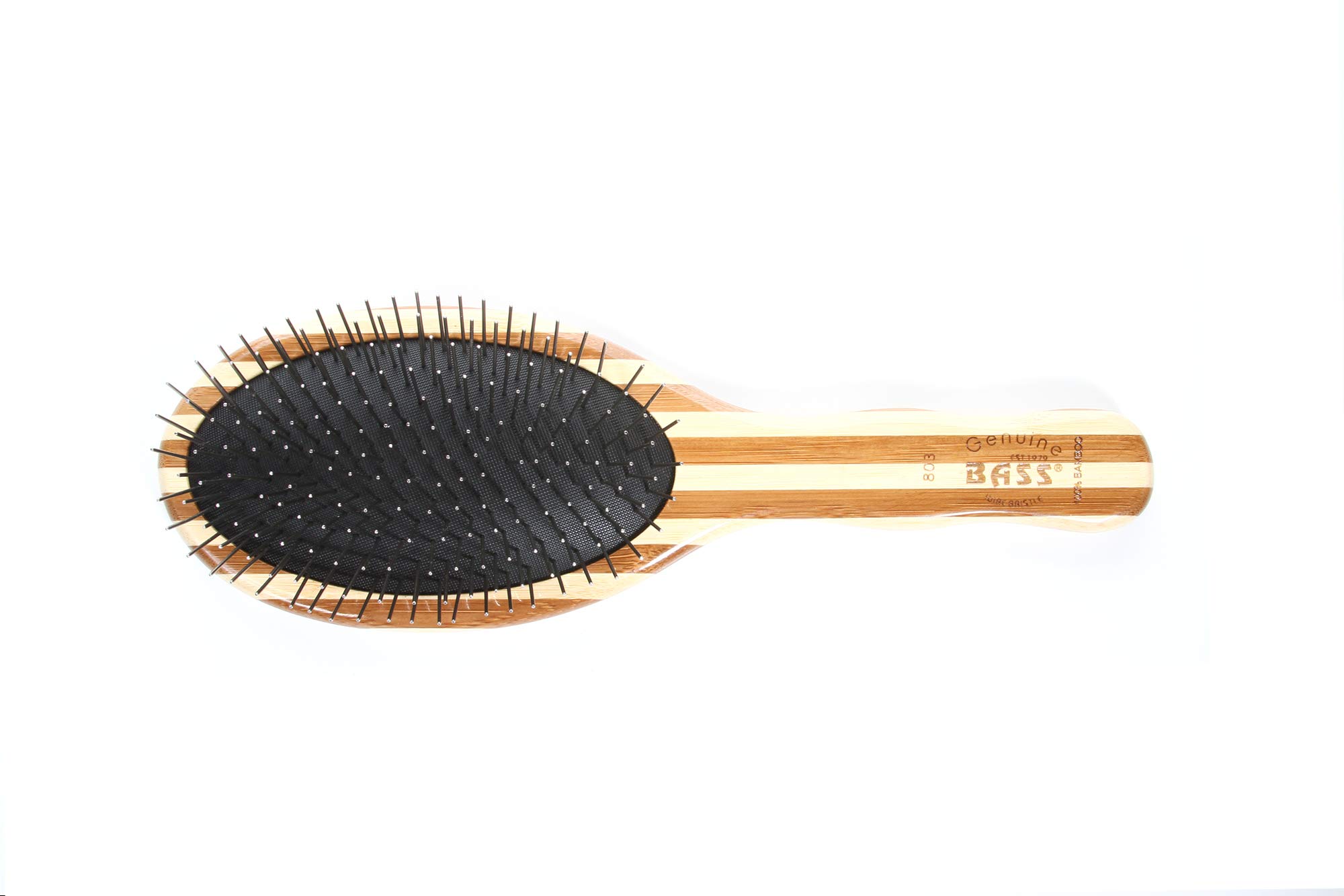 Bass Brushes | Style & Detangle Hair Brush | Alloy Pin | Pure Bamboo Handle | Large Oval | Striped Finish | Model 803 - SB
