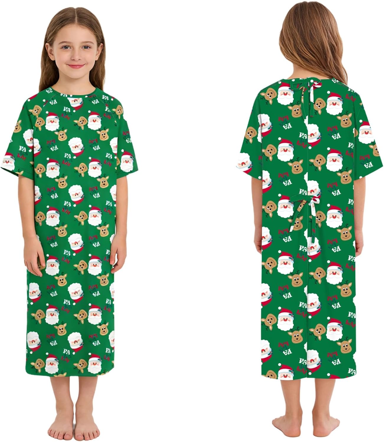 JEYPINMI Tear Away Surgery Dress for Girls Back Split Self-Tie Hospital Robe Cute Printed Patient Gowns Adaptive Clothes Green 6 Years